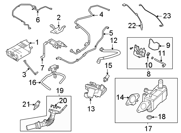 Diagram Emission system. Emission components. for your 2014 Ford Fusion   