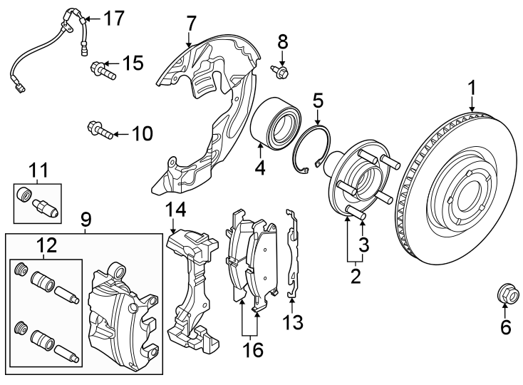 Diagram FRONT SUSPENSION. BRAKE COMPONENTS. for your 2013 Lincoln MKZ Hybrid Sedan  