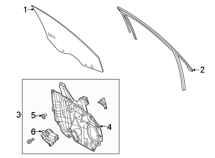 Diagram Front door. Glass & hardware. for your 2008 Ford F-150 4.6L Triton V8 A/T RWD THE 60TH ANNIVERSARY EDITION Crew Cab Pickup Stepside 