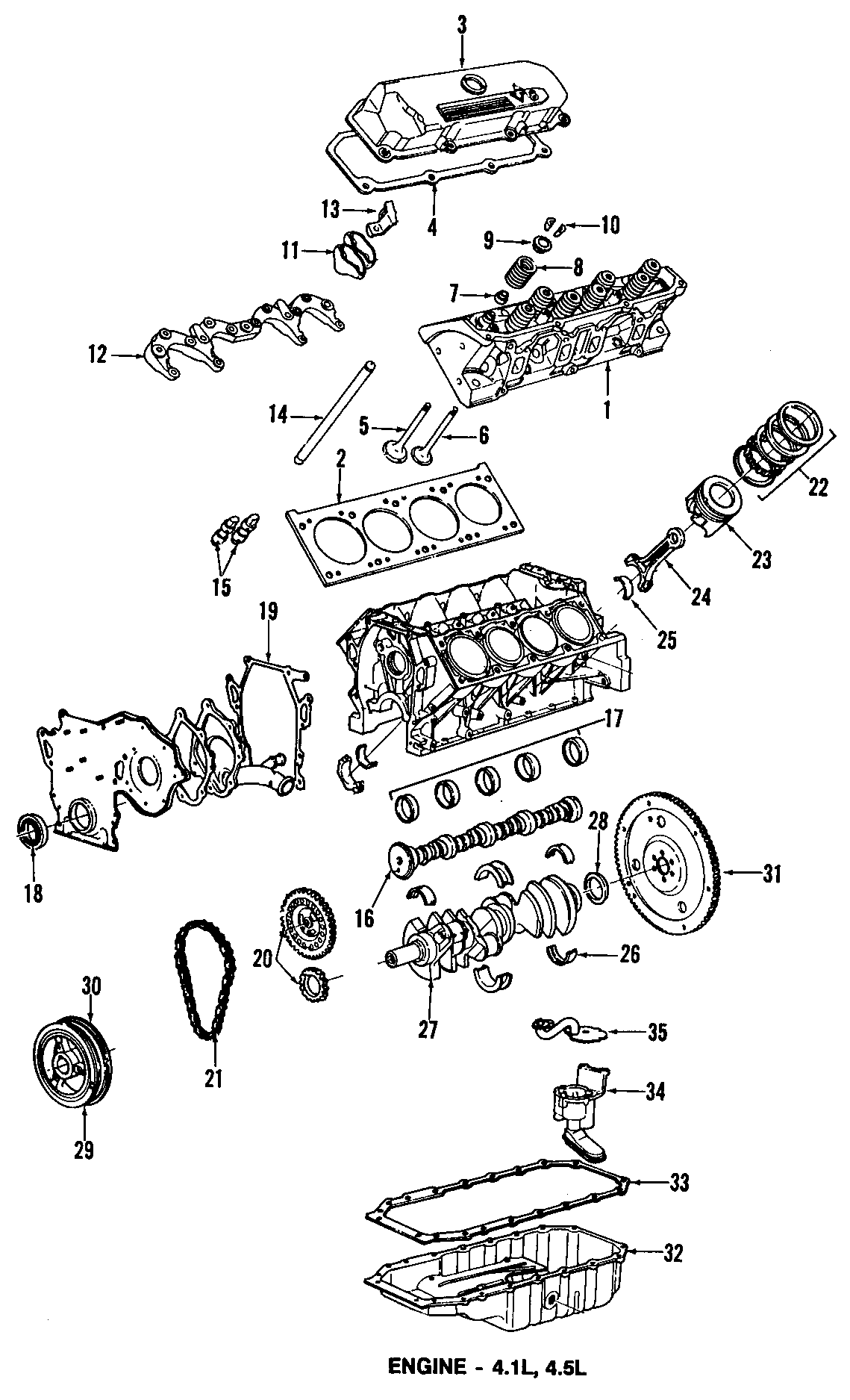 Diagram CAMSHAFT & TIMING. CRANKSHAFT & BEARINGS. CYLINDER HEAD & VALVES. LUBRICATION. MOUNTS. PISTONS. RINGS & BEARINGS. for your 1999 Cadillac Eldorado   