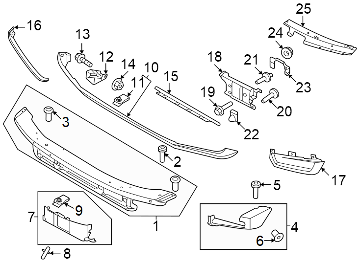 Diagram Front bumper. Bumper & components. for your 2019 Lincoln MKZ Hybrid Sedan  