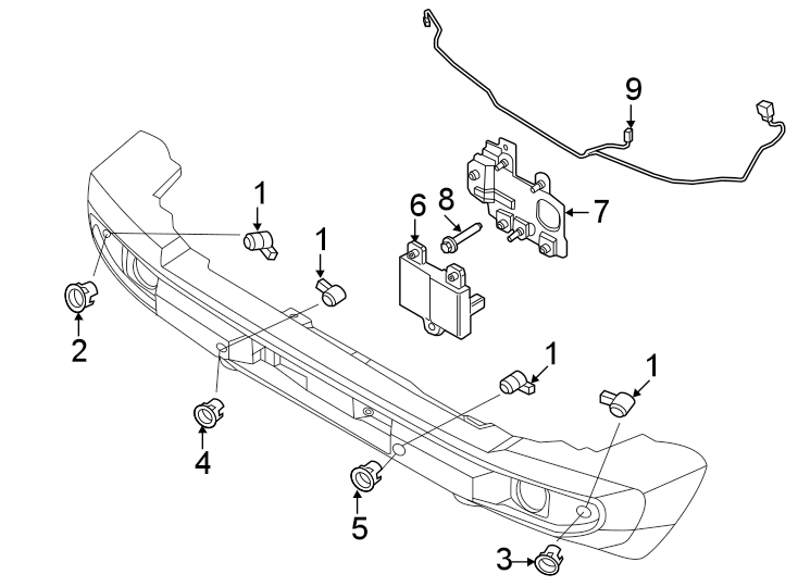 Diagram Front bumper. Electrical components. for your 2017 Ford F-350 Super Duty 6.7L Power-Stroke V8 DIESEL A/T 4WD XLT Standard Cab Pickup Fleetside 