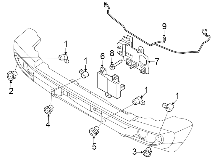 Diagram Front bumper. Electrical components. for your 2017 Ford F-350 Super Duty 6.7L Power-Stroke V8 DIESEL A/T 4WD XLT Standard Cab Pickup Fleetside 