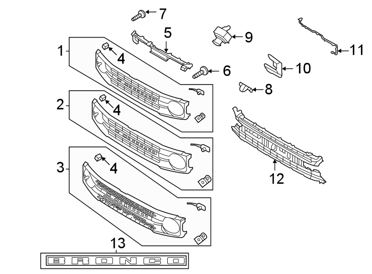 Diagram Grille & components. for your 1986 Ford Bronco   