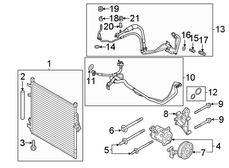 Diagram Air conditioner & heater. Compressor & lines. Condenser. for your Ford Bronco  