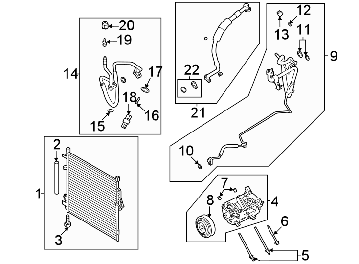 Diagram Air conditioner & heater. Compressor & lines. Condenser. for your Ford Bronco  