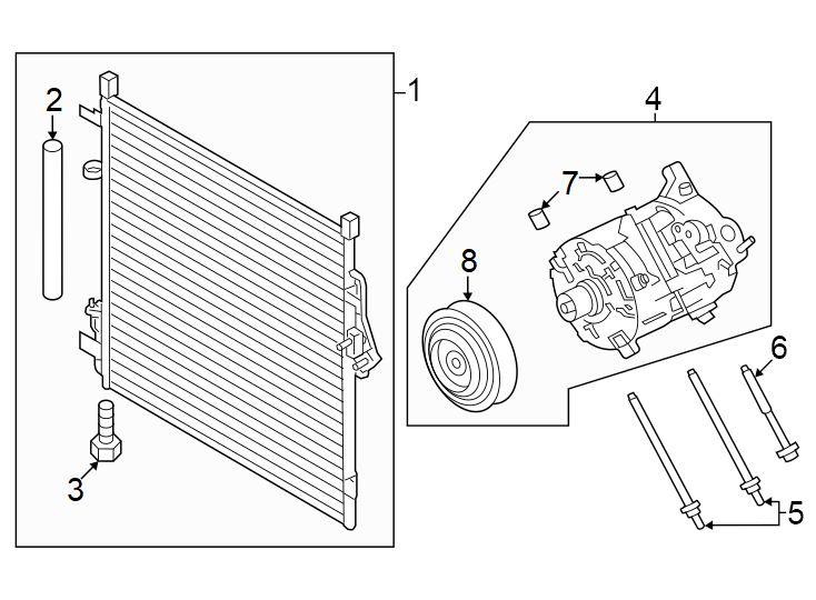 Diagram Air conditioner & heater. Compressor & lines. Condenser. for your Ford Bronco  