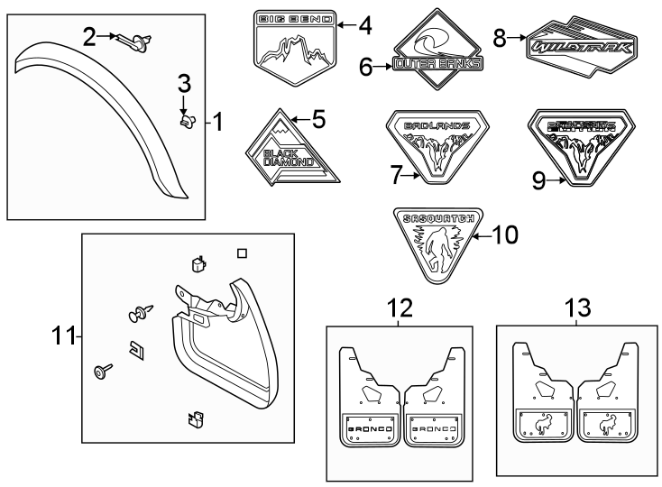 Diagram Fender. Exterior trim. for your 2023 Ford Bronco   