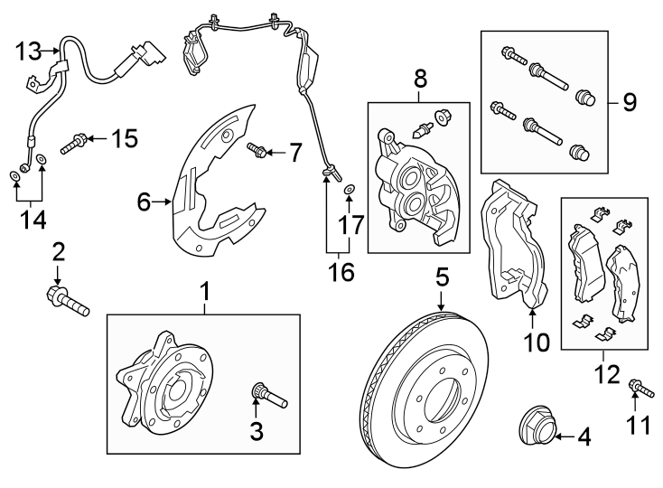 Diagram Front suspension. Brake components. for your 2010 Ford F-150  King Ranch Crew Cab Pickup Fleetside 