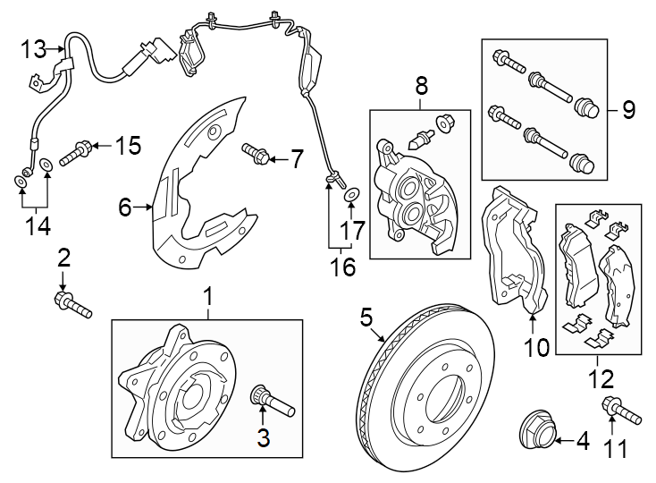 Diagram Front suspension. Brake components. for your 2017 Ford F-150   