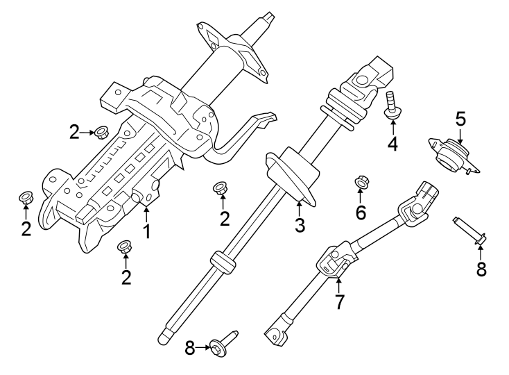 Diagram Steering column assembly. for your 2024 Ford Bronco 2.7L EcoBoost V6 A/T Black Diamond Sport Utility 