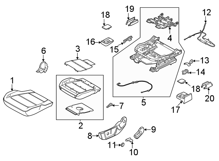 Diagram Seats & tracks. Front seat components. for your 2012 Ford F-150 3.5L EcoBoost V6 A/T 4WD XL Crew Cab Pickup Fleetside 