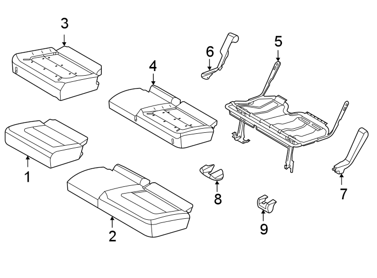 Full size assembly image of Seats & tracks. Rear seat components. (1/1)