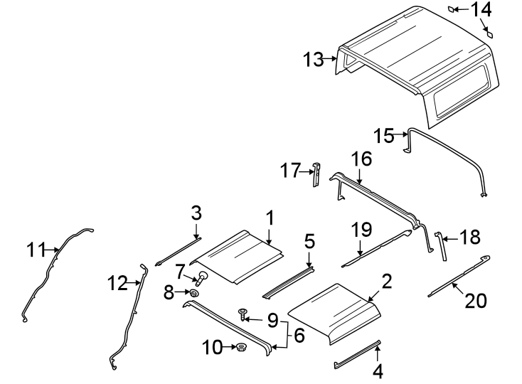 Diagram Hard top roof. for your 1986 Ford Bronco   