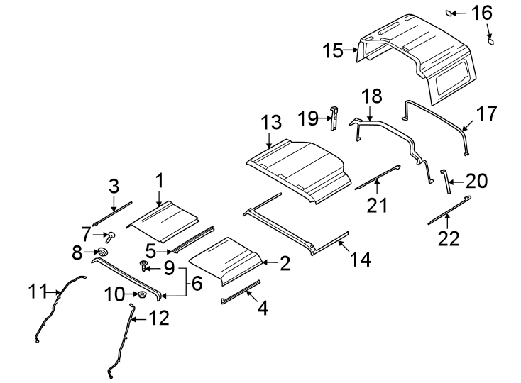 Diagram Hard top roof. for your 1993 Ford Bronco   