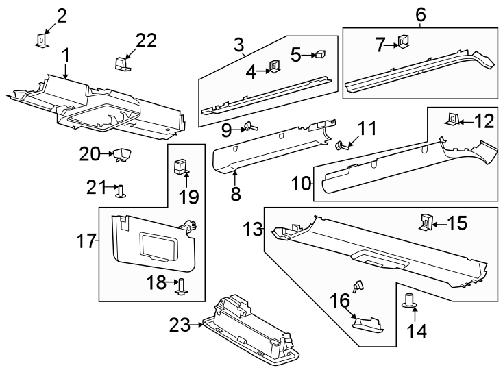 Diagram Roof. Interior trim. for your 2003 Ford F-150 5.4L Triton V8 CNG M/T RWD XLT Crew Cab Pickup Stepside 