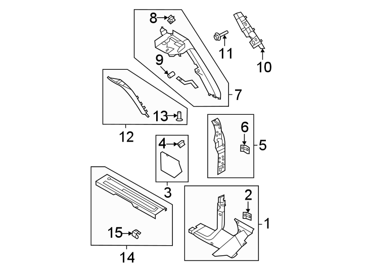 Diagram Pillars. Rocker & floor. Interior trim. for your Ford F-150  