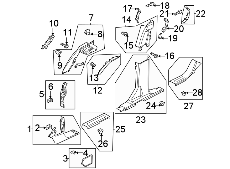 Diagram Pillars. Rocker & floor. Interior trim. for your 2007 Lincoln MKZ   