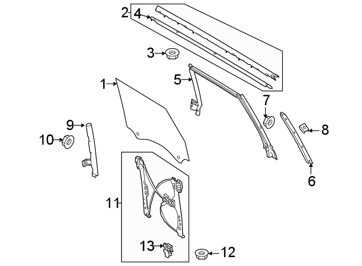 Diagram Glass & hardware. for your Ford Bronco  