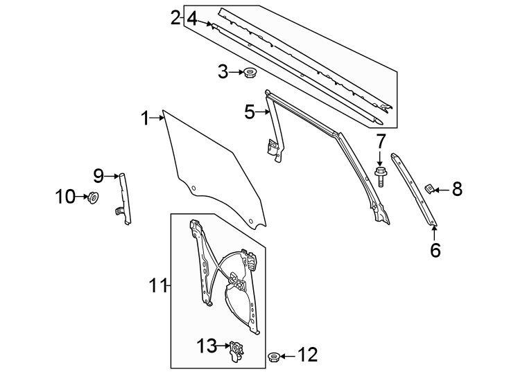 Diagram Front door. Glass & hardware. for your 1991 Ford Bronco   