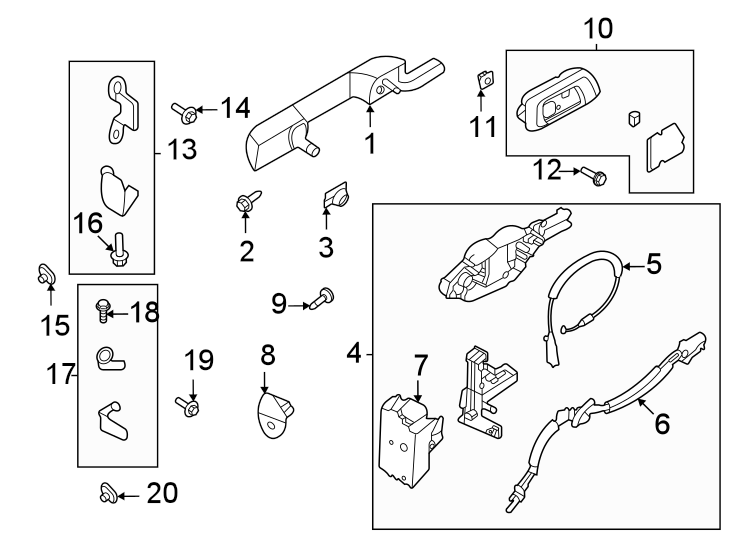 Diagram Rear door. Lock & hardware. for your 2021 Ford Bronco   