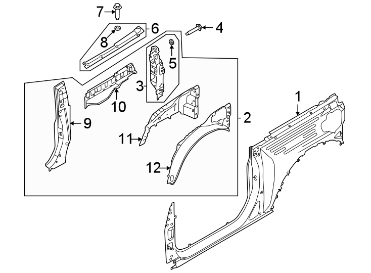 Diagram Quarter panel. Inner structure. for your 2021 Ford Bronco   