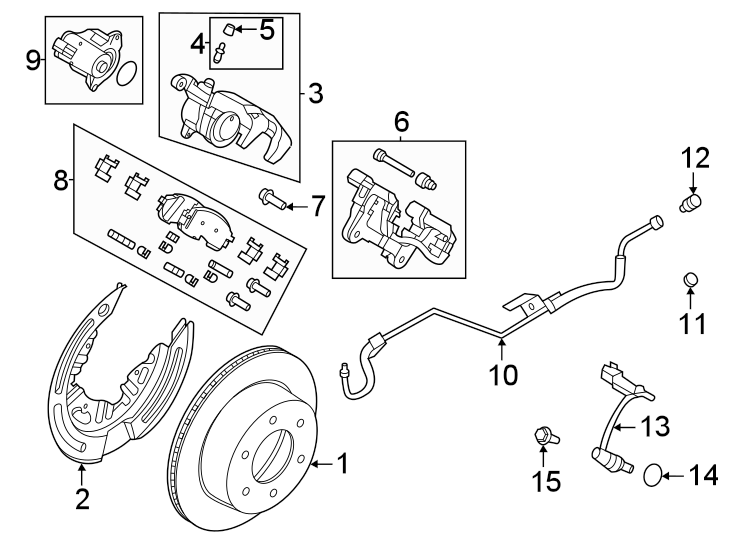 Diagram Rear suspension. Brake components. for your 2013 Lincoln MKZ Hybrid Sedan  