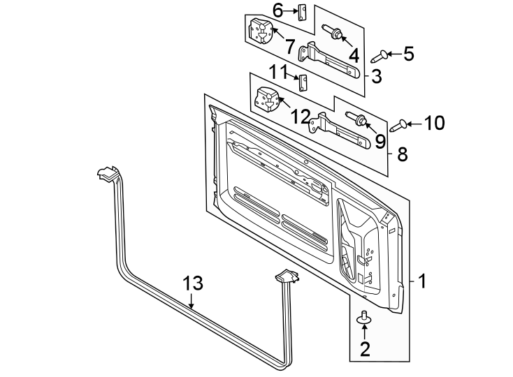 Diagram Back door. Door & components. for your 2016 Ford F-150 5.0L V8 FLEX A/T 4WD Lariat Crew Cab Pickup Fleetside 