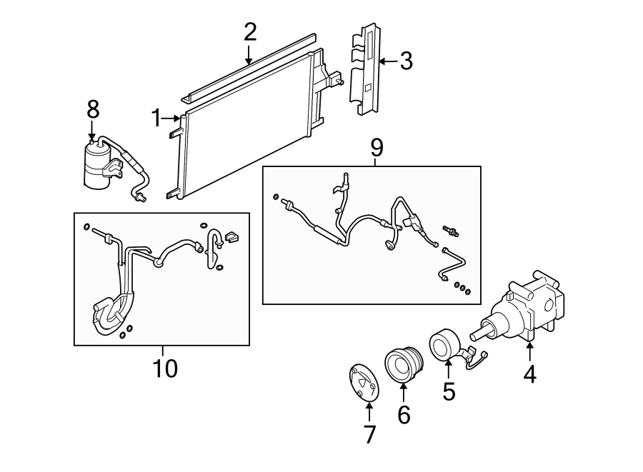 Diagram AIR CONDITIONER & HEATER. COMPRESSOR & LINES. CONDENSER. for your 2004 Ford Taurus   