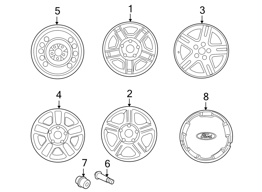 Diagram WHEELS. COVERS & TRIM. for your 2008 Ford F-150 4.6L Triton V8 A/T RWD THE 60TH ANNIVERSARY EDITION Crew Cab Pickup Stepside 