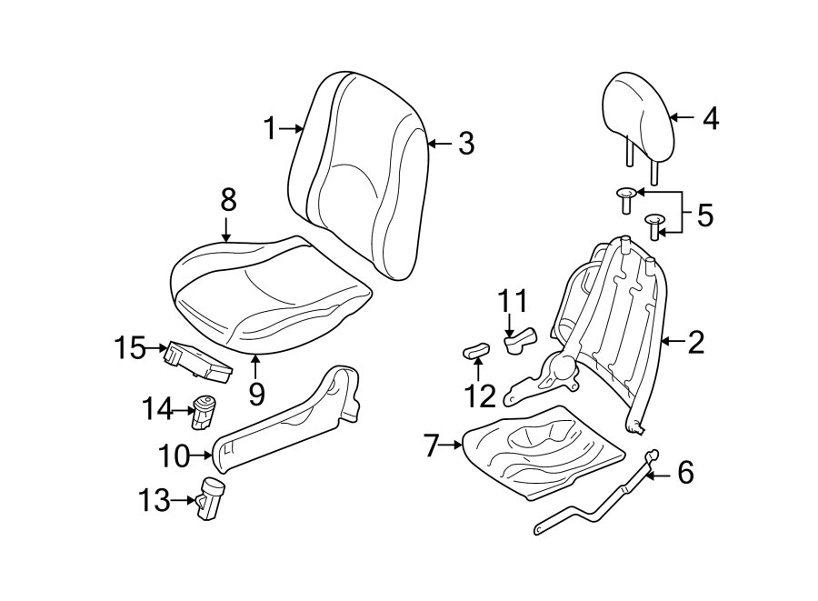 Diagram SEATS & TRACKS. FRONT SEAT COMPONENTS. for your 2008 Ford Focus   