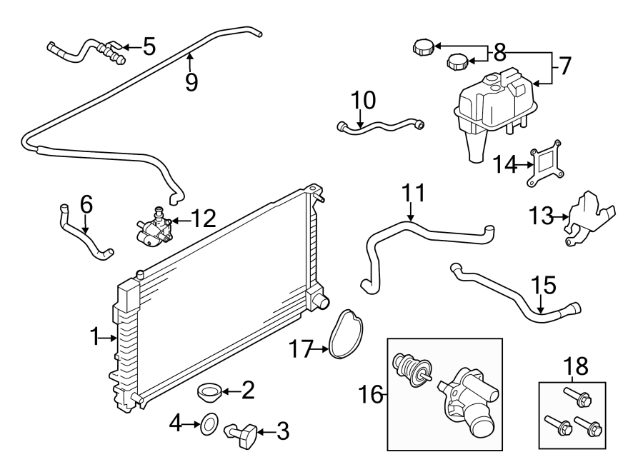 Diagram RADIATOR & COMPONENTS. for your Ford Escape  