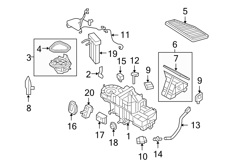 Diagram AIR CONDITIONER & HEATER. EVAPORATOR COMPONENTS. for your Ford