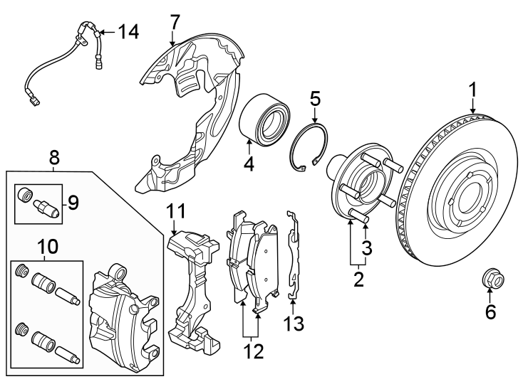 Diagram Front suspension. Brake components. for your 2019 Lincoln MKZ Hybrid Sedan  