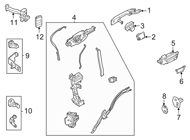 Diagram Front door. Lock & hardware. for your Ford Maverick  