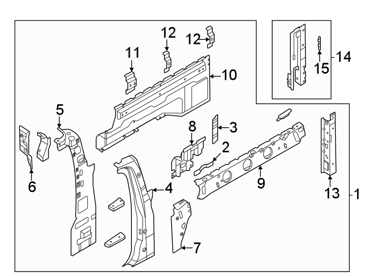 Diagram Quarter panel. Inner structure. for your Ford Maverick  