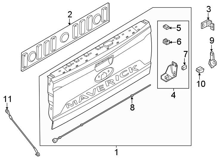 Diagram Tail gate. Gate & hardware. for your 2022 Ford Maverick   