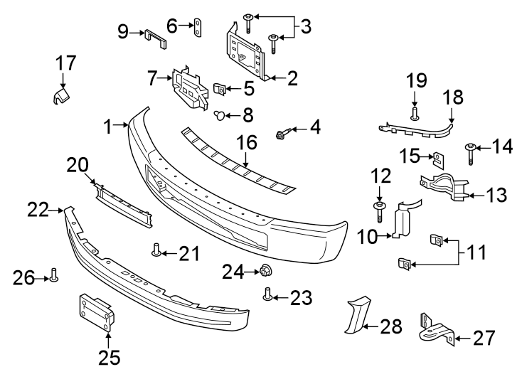 Diagram Front bumper. Bumper & components. for your 2011 Ford F-150  XL Crew Cab Pickup Fleetside 