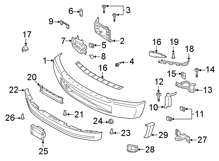 Diagram Front bumper. Bumper & components. for your Ford F-150  