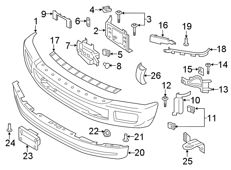 Diagram FRONT BUMPER. BUMPER & COMPONENTS. for your Ford F-350 Super Duty  