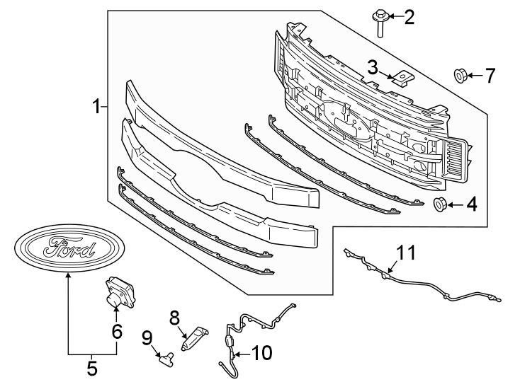 Diagram GRILLE & COMPONENTS. for your 2017 Lincoln MKZ Premiere Sedan 2.0L EcoBoost A/T FWD 