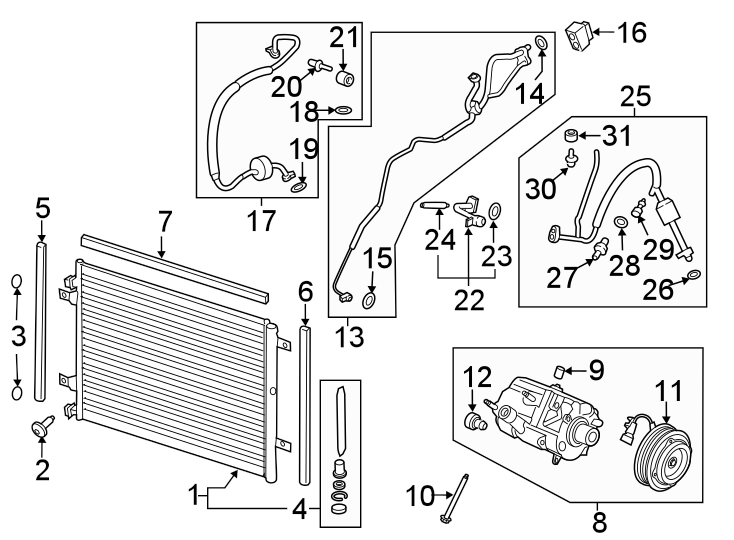 Diagram AIR CONDITIONER & HEATER. COMPRESSOR & LINES. CONDENSER. for your 2005 Ford Ranger   