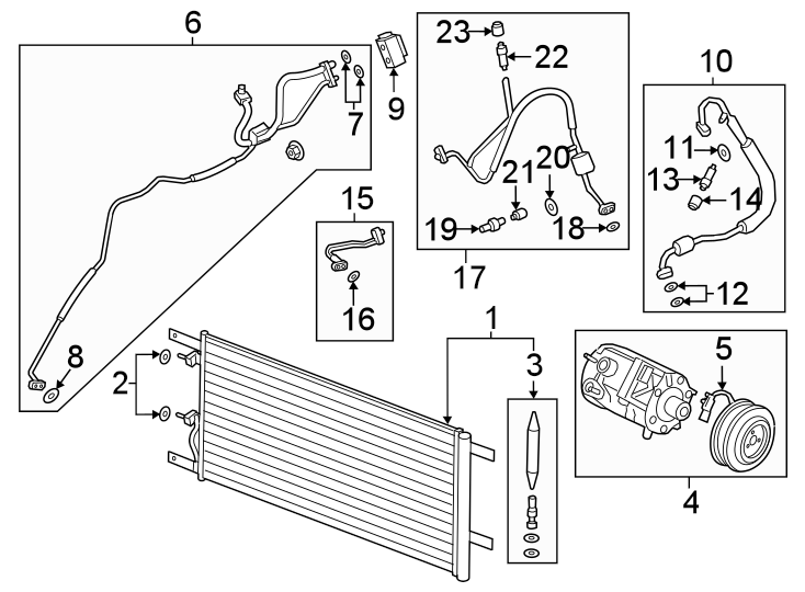 Diagram AIR CONDITIONER & HEATER. COMPRESSOR & LINES. CONDENSER. for your 2017 Ford Focus   