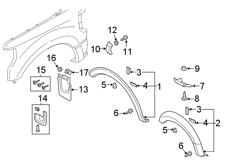 Diagram FENDER. EXTERIOR TRIM. for your Ford