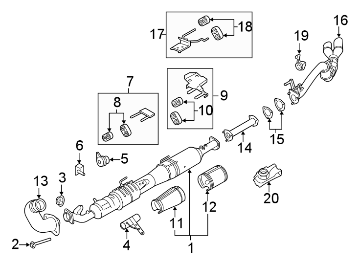 Diagram EXHAUST SYSTEM. EXHAUST COMPONENTS. for your 2022 Ford Bronco   