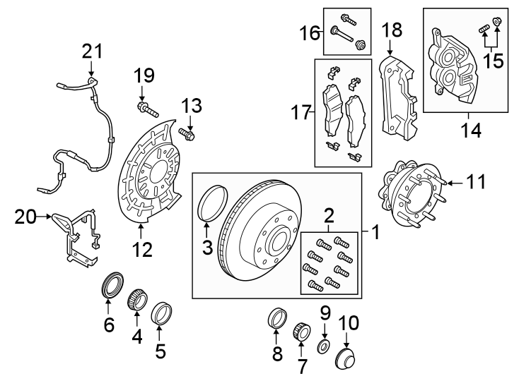 Diagram FRONT SUSPENSION. BRAKE COMPONENTS. for your 2017 Ford F-150 5.0L V8 FLEX A/T RWD King Ranch Crew Cab Pickup Fleetside 