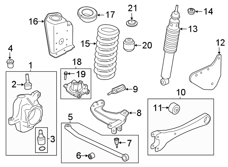 Diagram FRONT SUSPENSION. SUSPENSION COMPONENTS. for your Ford