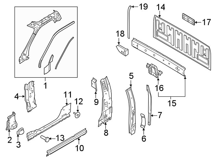 Diagram BACK PANEL. HINGE PILLAR. for your Ford F-350 Super Duty  