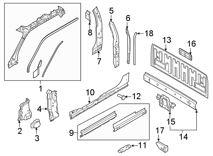 Diagram BACK PANEL. HINGE PILLAR. for your Ford F-350 Super Duty  