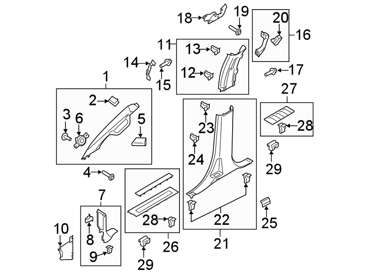 Diagram INTERIOR TRIM. for your 2003 Ford F-150 5.4L Triton V8 CNG M/T RWD XLT Crew Cab Pickup Stepside 